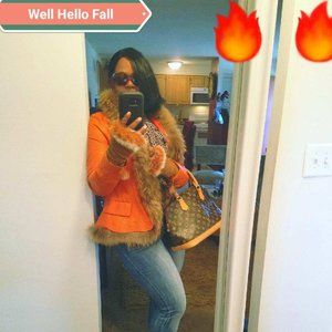 Burnt Orange Faux Leather & Fur Jacket ( As Is)